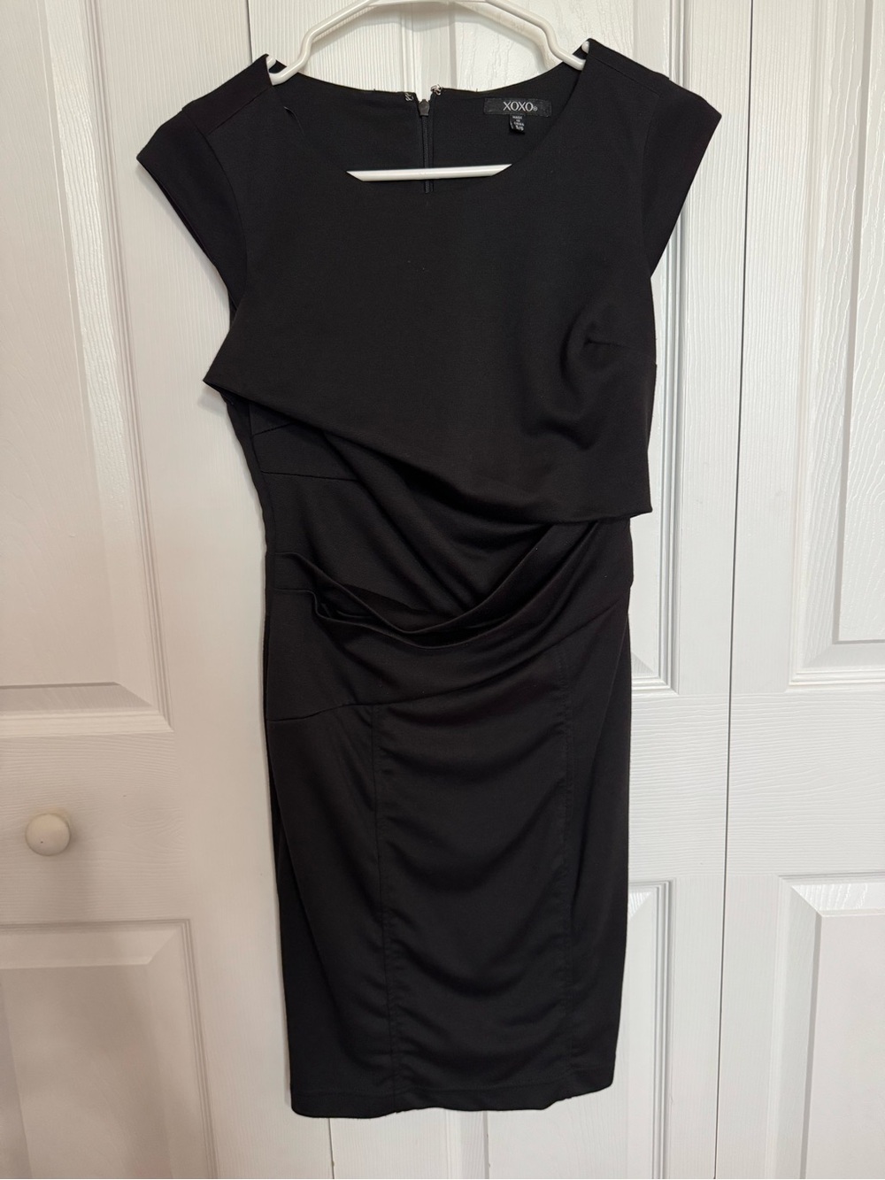 XOXO Black Draped Waist Midi Dress